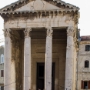 Temple of Augustus is dedicated to goddess Roma and Emperor Augustus, and it was built between the year 2 B.C. and 14 A.D. when the Emperor died. 